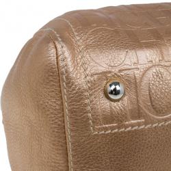 Pre Owned Carolina Herrera Metallic Leather Medium Andy Boston Bag