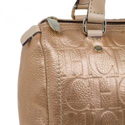 Pre Owned Carolina Herrera Metallic Leather Medium Andy Boston Bag