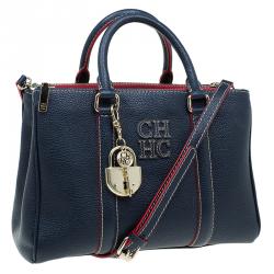 Pre Owned Carolina Herrera Navy Blue Leather Matteo Top Handle Bag