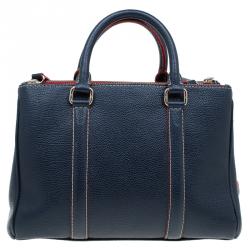 Pre Owned Carolina Herrera Navy Blue Leather Matteo Top Handle Bag