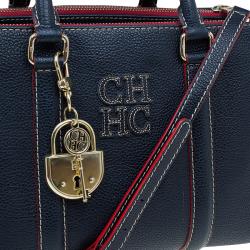 Pre Owned Carolina Herrera Navy Blue Leather Matteo Top Handle Bag