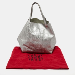 Pre Owned Carolina Herrera Metallic Silver Monogram Leather Matryoshka Tote