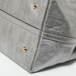 Pre Owned Carolina Herrera Metallic Silver Monogram Leather Matryoshka Tote