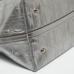 Pre Owned Carolina Herrera Metallic Silver Monogram Leather Matryoshka Tote