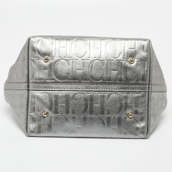 Pre Owned Carolina Herrera Metallic Silver Monogram Leather Matryoshka Tote