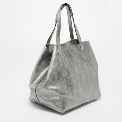 Pre Owned Carolina Herrera Metallic Silver Monogram Leather Matryoshka Tote