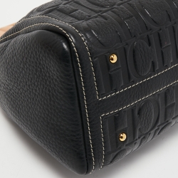 Pre Owned Carolina Herrera Black/Beige Monogram Embossed Leather Mini Andy Boston Bag