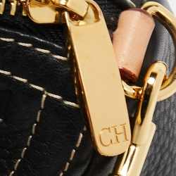 Pre Owned Carolina Herrera Black/Beige Monogram Embossed Leather Mini Andy Boston Bag