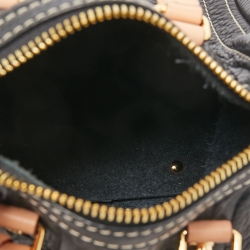 Pre Owned Carolina Herrera Black/Beige Monogram Embossed Leather Mini Andy Boston Bag