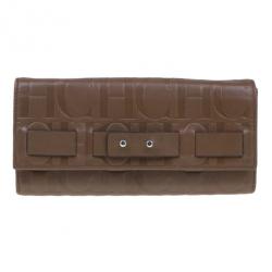Pre Owned Carolina Herrera Brown Monogram Embossed Contential Flap Wallet