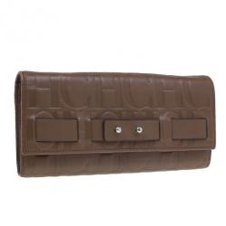 Pre Owned Carolina Herrera Brown Monogram Embossed Contential Flap Wallet