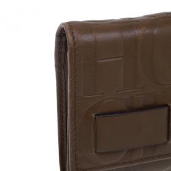 Pre Owned Carolina Herrera Brown Monogram Embossed Contential Flap Wallet