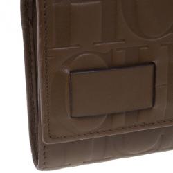 Pre Owned Carolina Herrera Brown Monogram Embossed Contential Flap Wallet