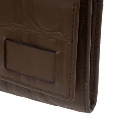 Pre Owned Carolina Herrera Brown Monogram Embossed Contential Flap Wallet
