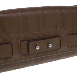 Pre Owned Carolina Herrera Brown Monogram Embossed Contential Flap Wallet