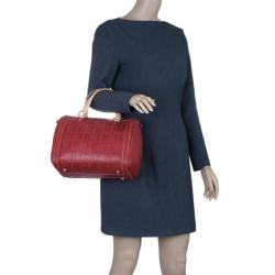 Pre Owned Carolina Herrera Red Leather Andy Boston Bag
