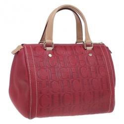 Pre Owned Carolina Herrera Red Leather Andy Boston Bag