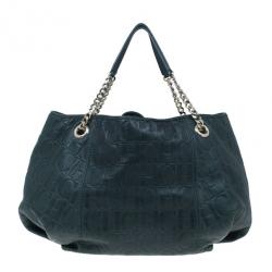 Pre Owned Carolina Herrera Green Monogram Embossed Dahlia Hobo