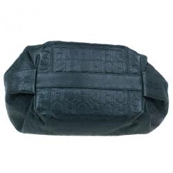 Pre Owned Carolina Herrera Green Monogram Embossed Dahlia Hobo