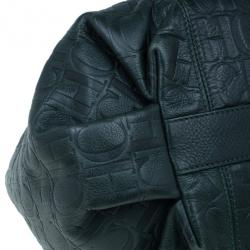 Pre Owned Carolina Herrera Green Monogram Embossed Dahlia Hobo