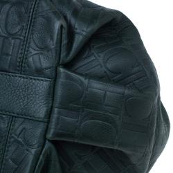 Pre Owned Carolina Herrera Green Monogram Embossed Dahlia Hobo