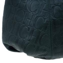 Pre Owned Carolina Herrera Green Monogram Embossed Dahlia Hobo