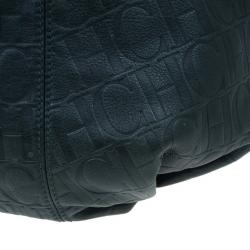 Pre Owned Carolina Herrera Green Monogram Embossed Dahlia Hobo