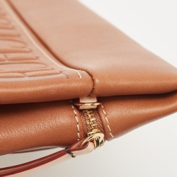 Pre Owned Carolina Herrera Brown Signature Embossed Leather Zip Crossbody Bag