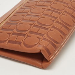 Pre Owned Carolina Herrera Brown Signature Embossed Leather Zip Crossbody Bag