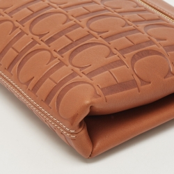 Pre Owned Carolina Herrera Brown Signature Embossed Leather Zip Crossbody Bag