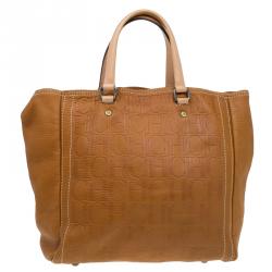 Pre Owned Carolina Herrera Brown Monogram Leather Andy Tote