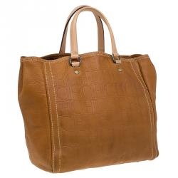 Pre Owned Carolina Herrera Brown Monogram Leather Andy Tote