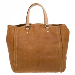 Pre Owned Carolina Herrera Brown Monogram Leather Andy Tote