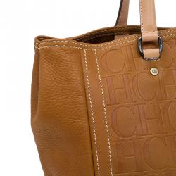 Pre Owned Carolina Herrera Brown Monogram Leather Andy Tote