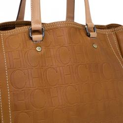 Pre Owned Carolina Herrera Brown Monogram Leather Andy Tote