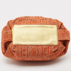 Pre Owned Carolina Herrera Orange/Beige Monogram Fabric and Leather Chain Tote