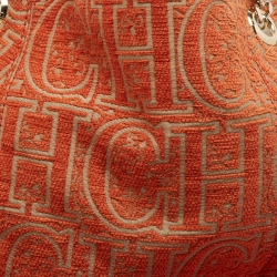 Pre Owned Carolina Herrera Orange/Beige Monogram Fabric and Leather Chain Tote