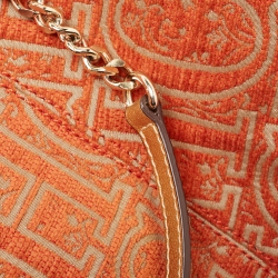 Pre Owned Carolina Herrera Orange/Beige Monogram Fabric and Leather Chain Tote