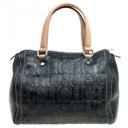 Pre Owned حقيبة كارولينا هيريرا اندي بوسطن جلد مونوغرامي سوداء