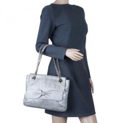 Pre Owned Carolina Herrera Silver Metallic Leather Audrey Bag