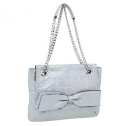 Pre Owned Carolina Herrera Silver Metallic Leather Audrey Bag