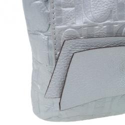 Pre Owned Carolina Herrera Silver Metallic Leather Audrey Bag