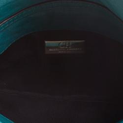 Pre Owned Carolina Herrera Green Quilted Embossed Leather Chain Clutch