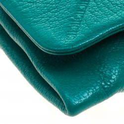 Pre Owned Carolina Herrera Green Quilted Embossed Leather Chain Clutch