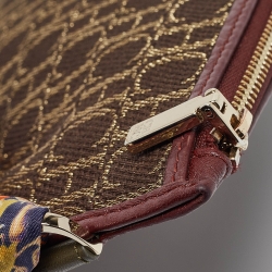 Pre Owned Carolina Herrera Burgundy/Brown Monogram Canvas and Leather Scarf Flat Pouch