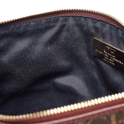 Pre Owned Carolina Herrera Burgundy/Brown Monogram Canvas and Leather Scarf Flat Pouch