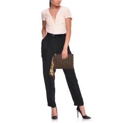 Pre Owned Carolina Herrera Burgundy/Brown Monogram Canvas and Leather Scarf Flat Pouch