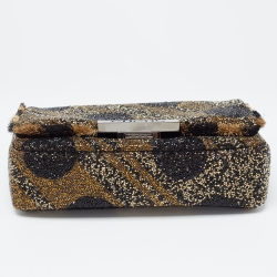 Pre Owned Carolina Herrera Gold/Black Rhinestone CH Metal Flap Bag