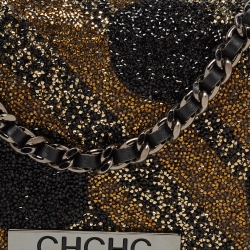 Pre Owned Carolina Herrera Gold/Black Rhinestone CH Metal Flap Bag
