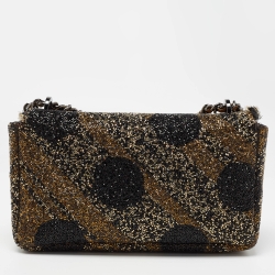 Pre Owned Carolina Herrera Gold/Black Rhinestone CH Metal Flap Bag